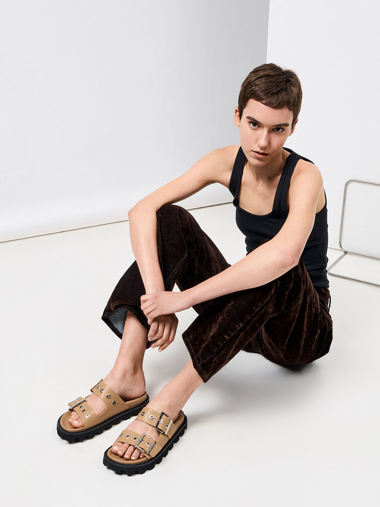 Trill Grommet Double-Strap Sandals, Camel, hi-res