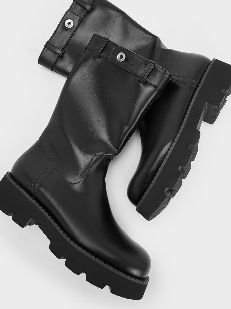 Side-Zip Lug-Sole Calf Boots, Black, hi-res