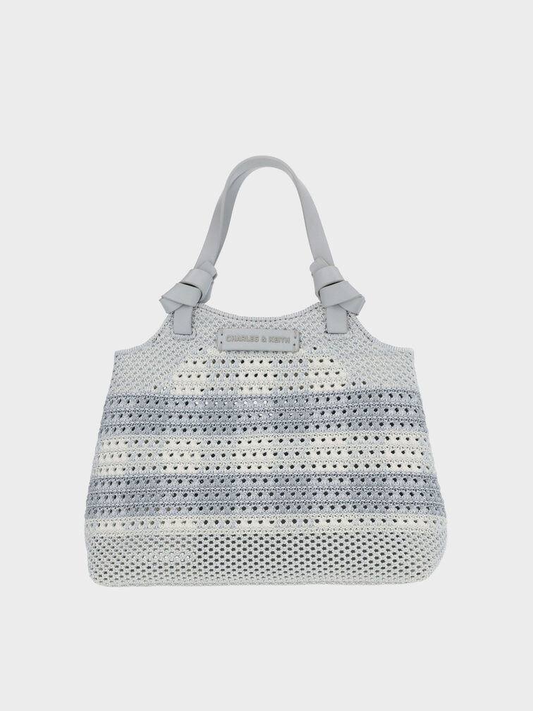 Ida Checkered Knotted Handle Tote Bag​, Sea Salt Blue, hi-res