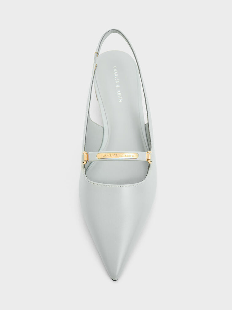 Metallic Bar Accent Slingback Flats, สีเทาอ่อน, hi-res