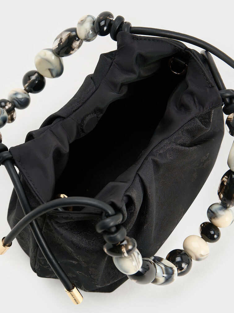 Aviary Jacquard Beaded-Handle Bag, Black, hi-res