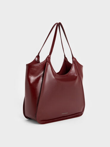 Sianna Crinkle-Effect Slouchy Tote Bag, Burgundy, hi-res