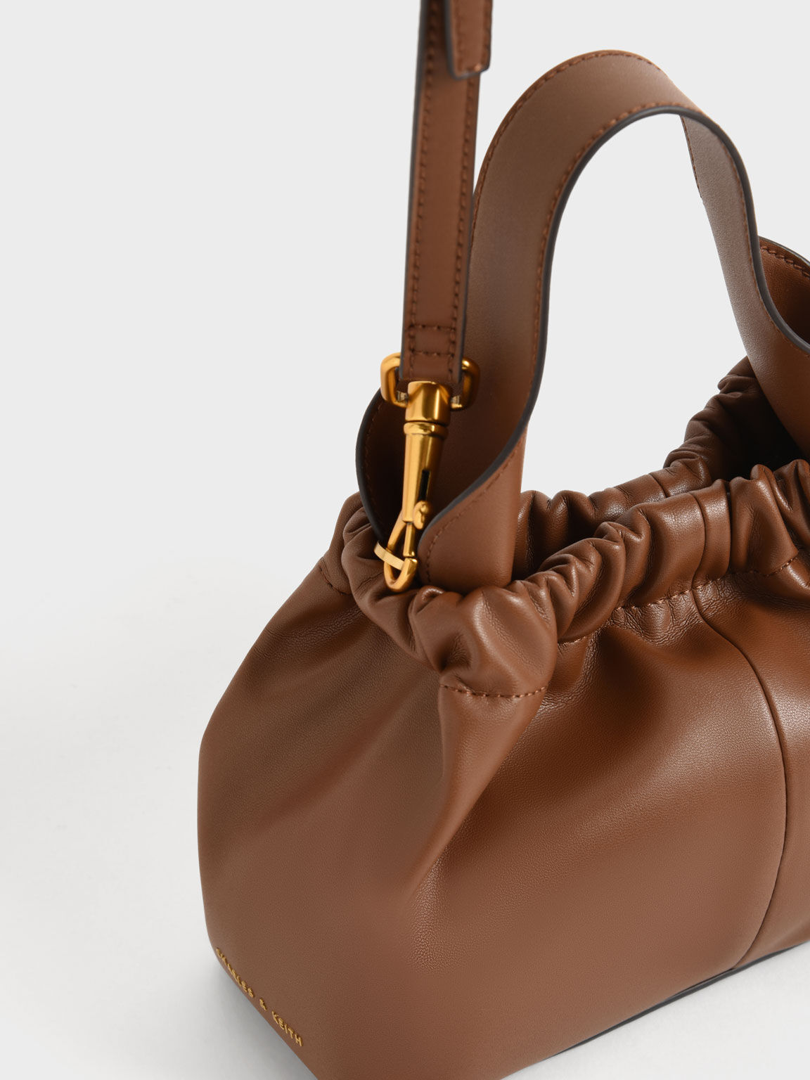 Ruched Slouchy Bucket Bag, Chocolate, hi-res