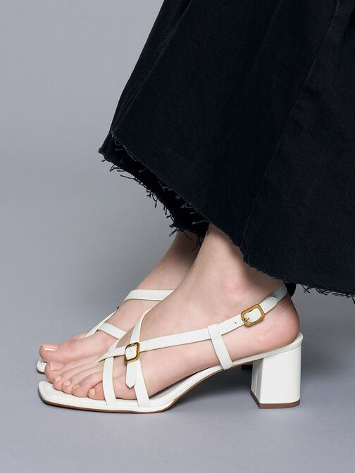 Strappy Block-Heel Thong Sandals, , hi-res