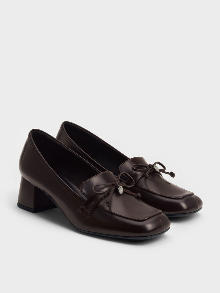 Circle-Charm Bow Loafer Pumps, Burgundy, hi-res