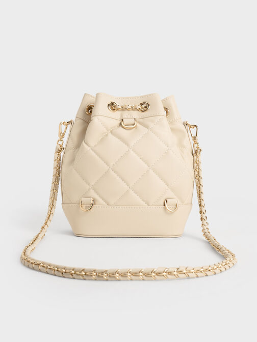 Julia Quilted Two-Way Bucket Bag, Beige, hi-res