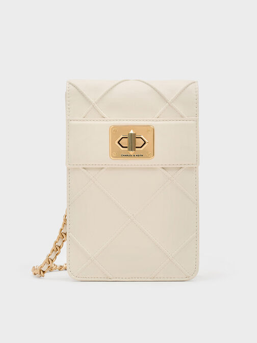 Eleni Quilted Elongated Crossbody Bag, Cream, hi-res