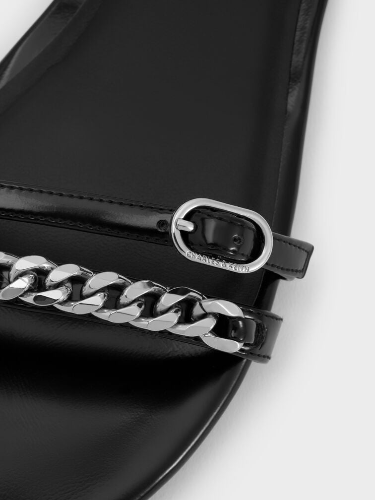 Georgie Chain Ankle-Strap Flats, Black Boxed, hi-res