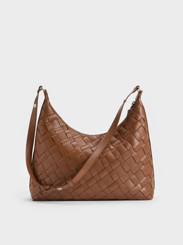 กระเป๋าโฮโบดีเทลงานสานประดับพู่รุ่น Ivette, สีช็อคโกแลต, hi-res