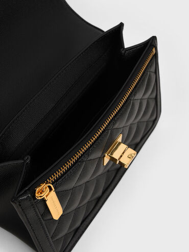 Micaela Quilted Chain Bag, สีดำ, hi-res