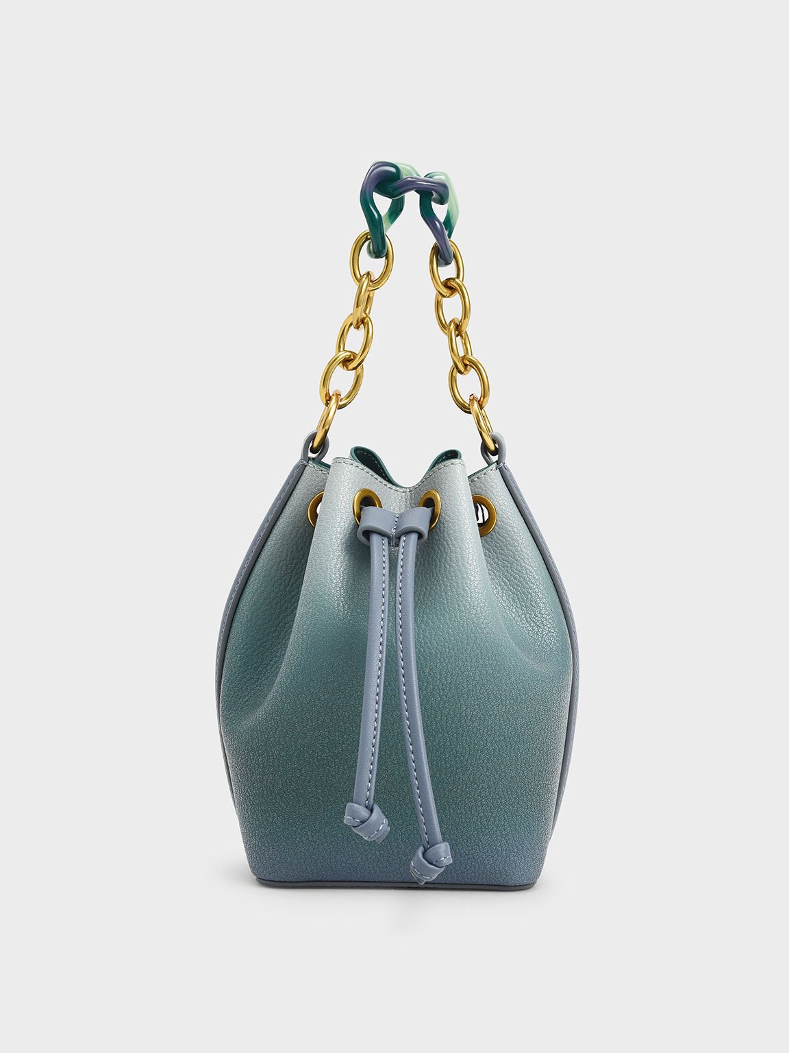 Marlowe Chain-Handle Drawstring Bucket Bag, Teal, hi-res