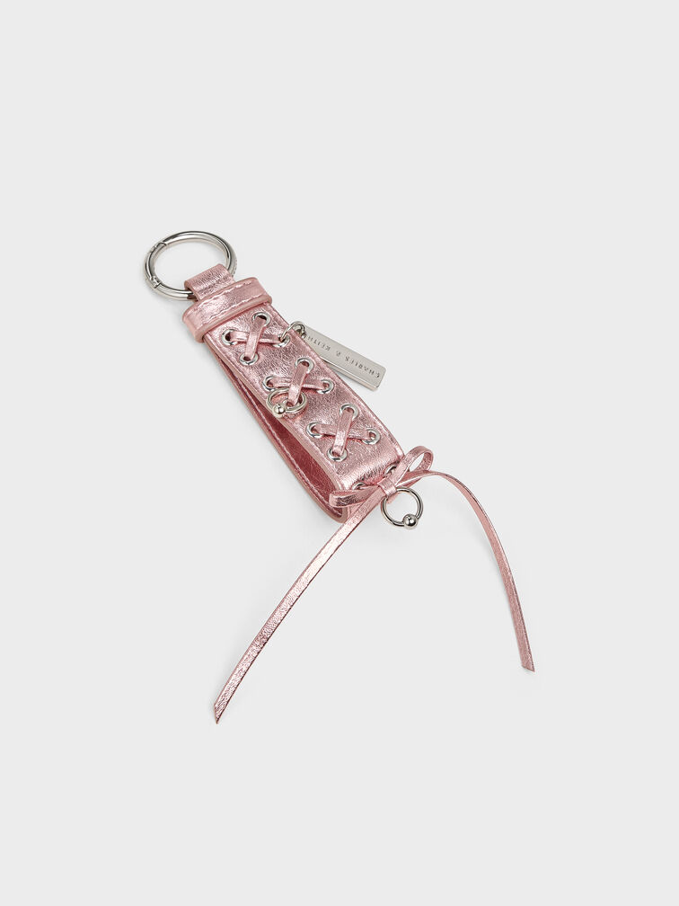 Grommet Lace-Up Bag Charm, Aura Pink, hi-res