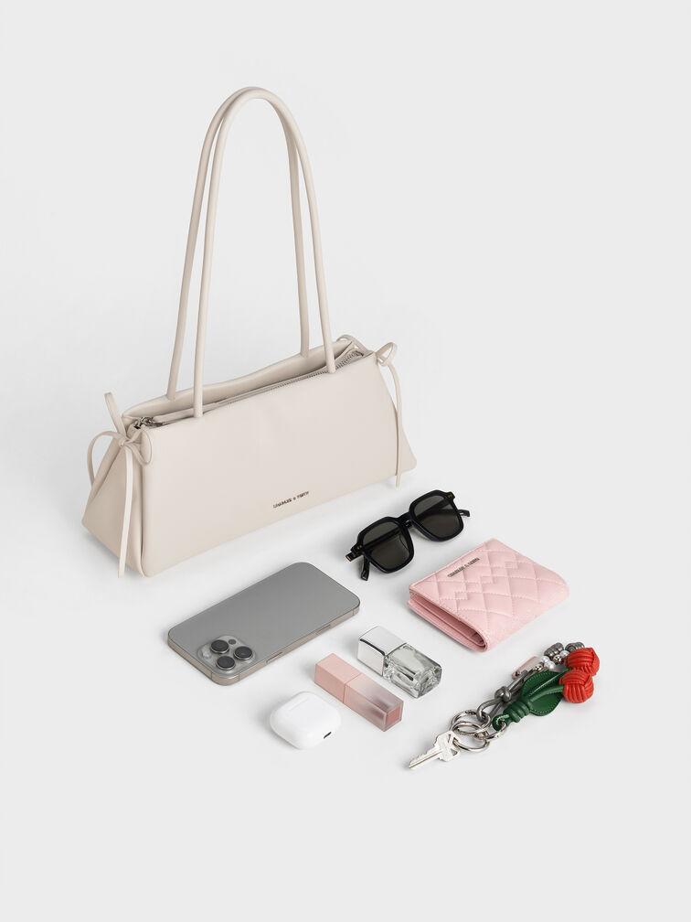 Hazel Bow Elongated Trapeze Shoulder Bag, Meringue White, hi-res