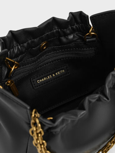 Brigette Ruched Chain-Handle Shoulder Bag, Black, hi-res
