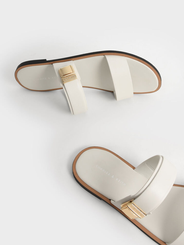 Metallic Buckle Slide Sandals, , hi-res