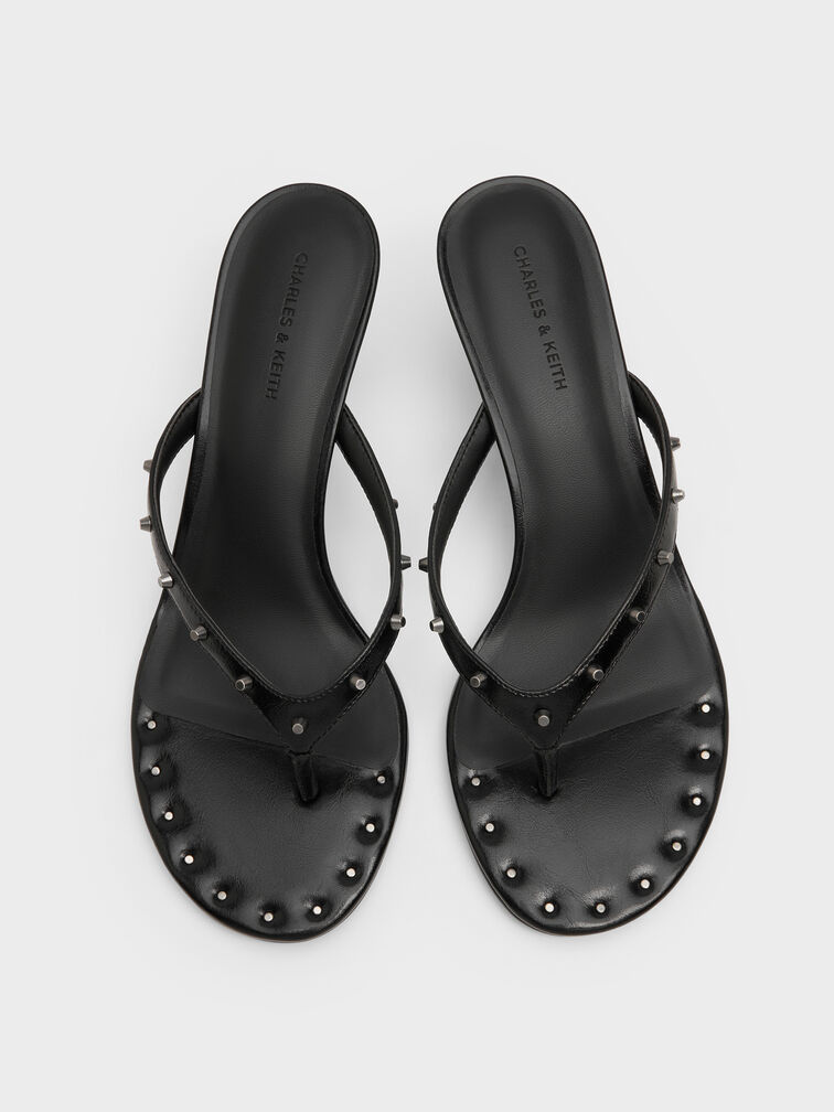 รองเท้าแตะหนีบส้นสูงประดับหมุดรุ่น Briella, สีดำ, hi-res