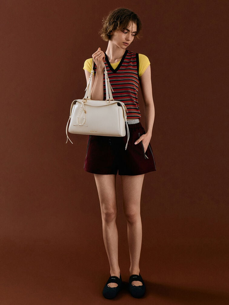 Haylen Braided-Charm Shoulder Bag, Cream, hi-res