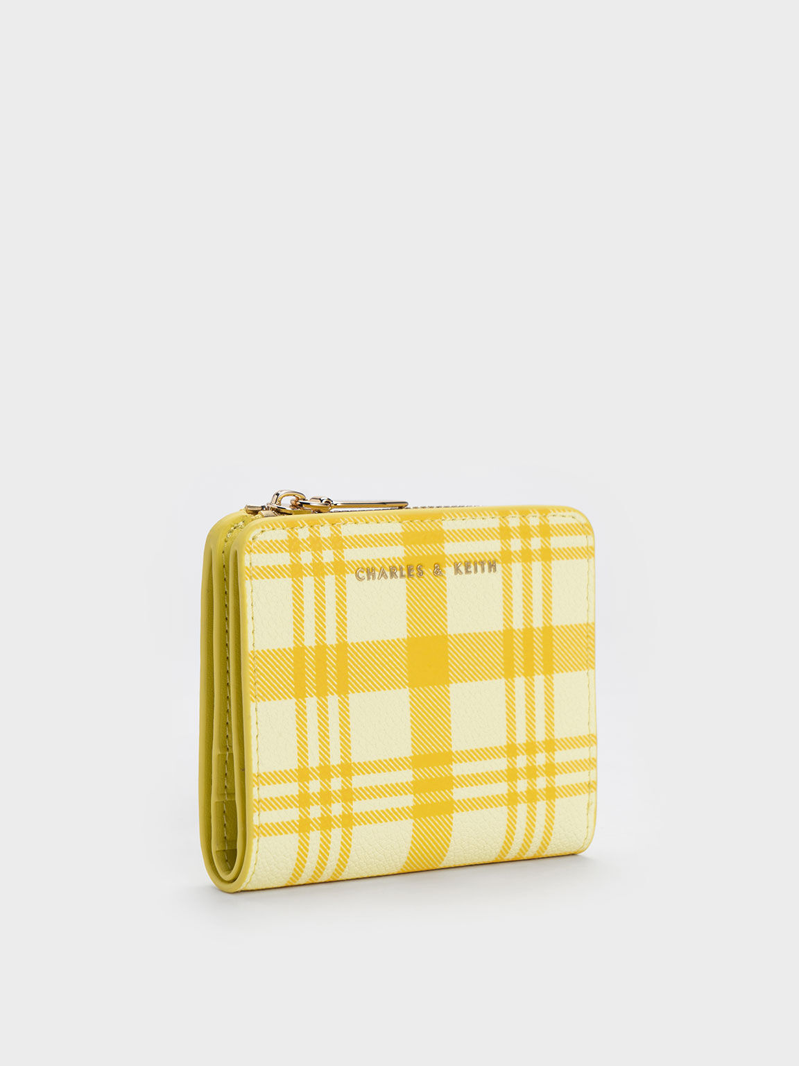 Yellow Plaid Zip Around Card Holder CHARLES KEITH TH