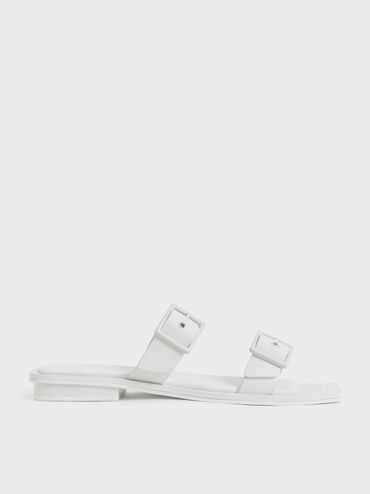 Square Toe Buckled Slide Sandals, , hi-res