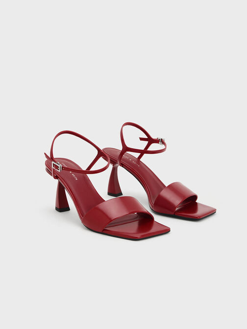 Open Toe Curved Heel Sandals, สีแดง, hi-res
