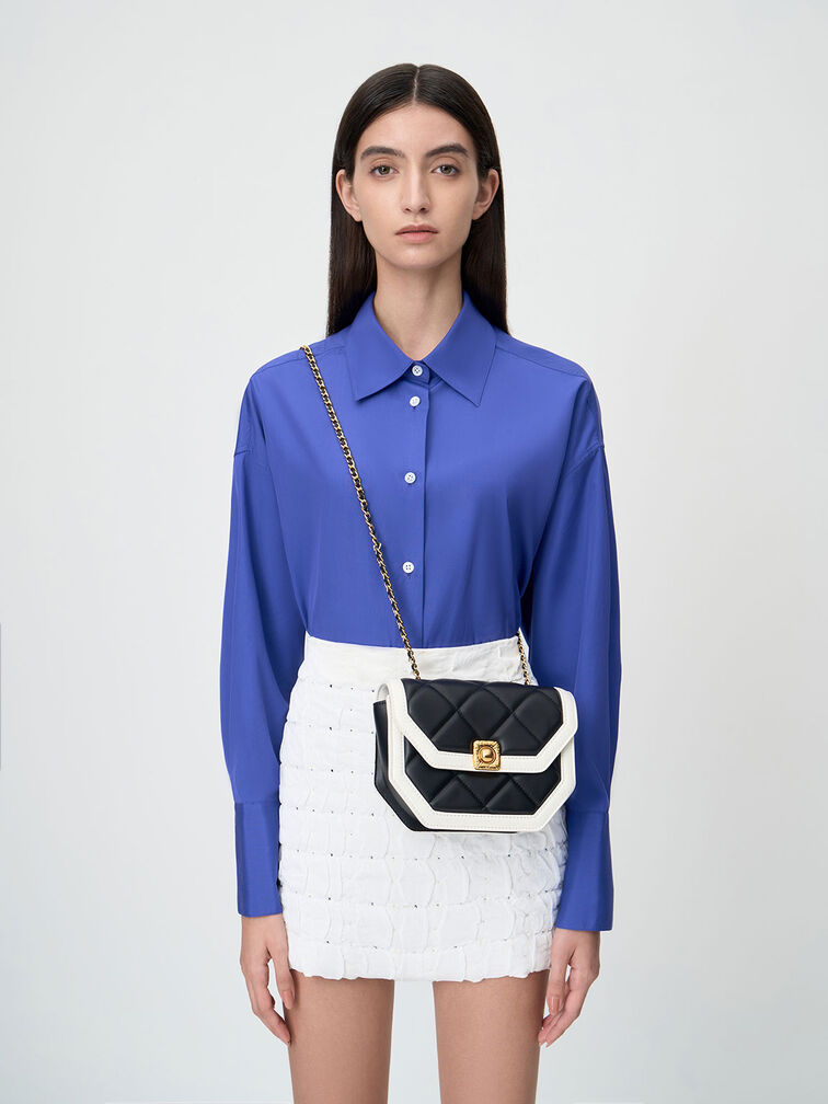 Avis Two-Tone Geometric Shoulder Bag, , hi-res