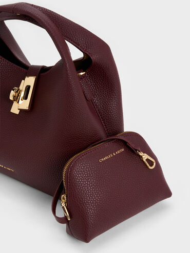 Chance Turn-Lock Bucket Bag, Wineberry Red, hi-res