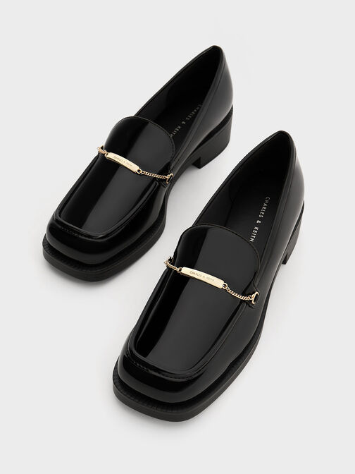 Lexie Metallic-Accent Loafers, หนังเงาสีดำ, hi-res