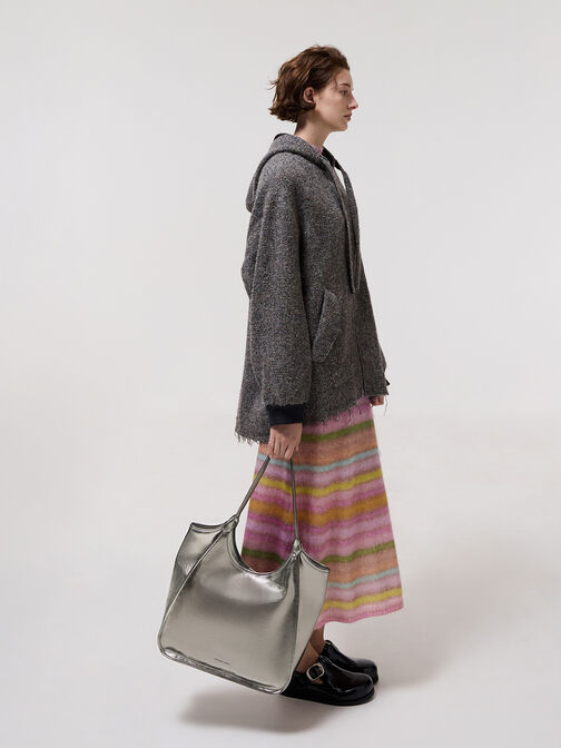 กระเป๋าโท้ทเมทัลลิคดีไซน์แบบย่นรุ่น Sianna, สีพิวเตอร์, hi-res