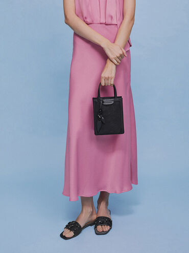 Mesh Sequin-Flower Elongated Tote Bag, Jet Black, hi-res