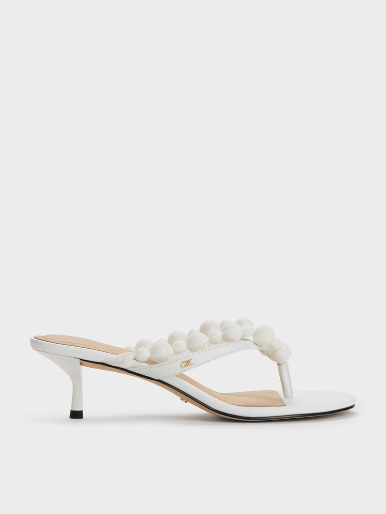 Leather Beaded Thong Kitten Heels, Chalk, hi-res