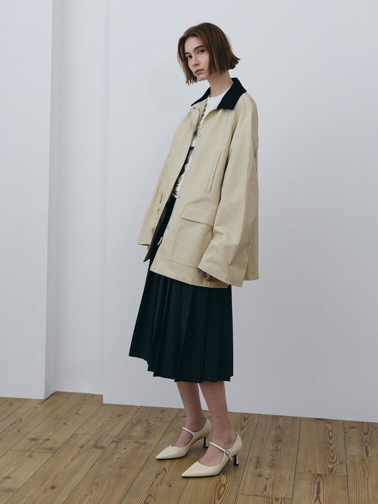 Pointed Mary Jane Pumps, Beige, hi-res