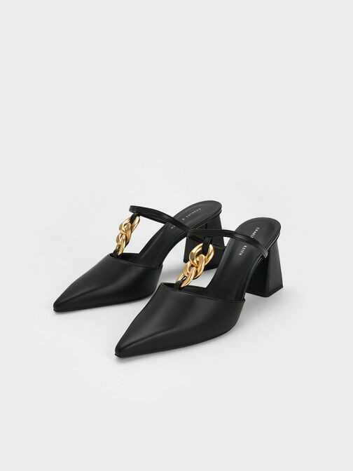 Chunky Chain-Link Heeled Mules, , hi-res