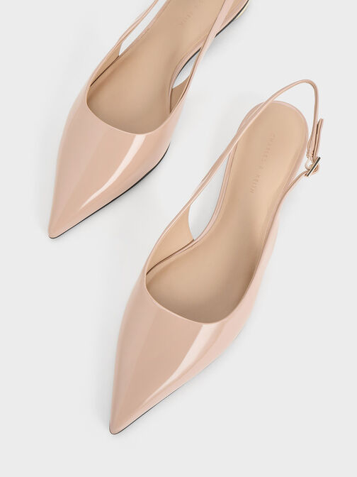 Patent Pointed-Toe Slingback Flats, สีนู้ด, hi-res