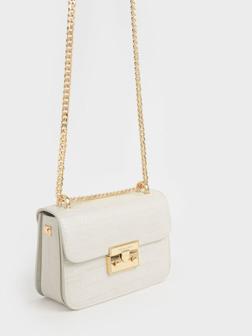 Croc-Effect Chain Strap Crossbody Bag, , hi-res