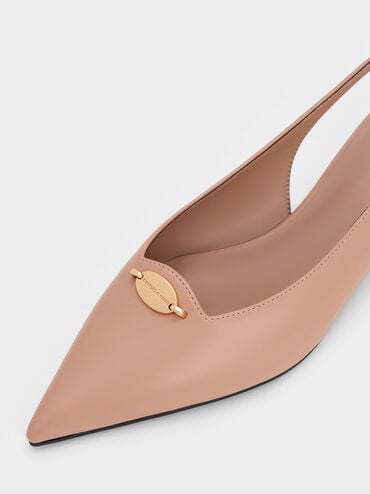 Metallic-Accent Kitten-Heel Slingback Pumps, Nude, hi-res