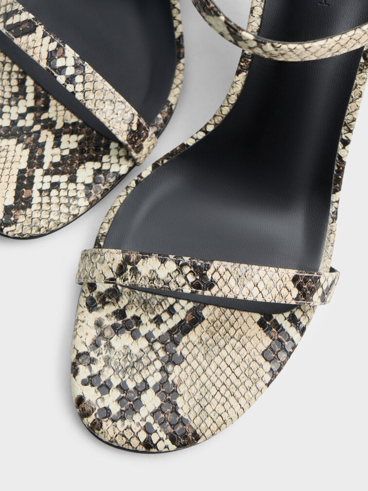 Snake-Print Ankle-Strap Heeled Sandals, Animal Print Natural, hi-res