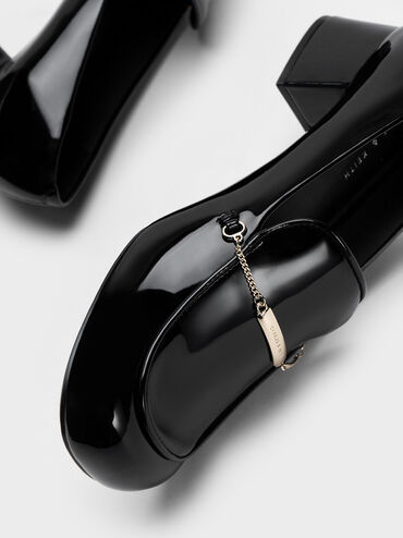 Lexie Chain-Link Heeled Loafers, หนังเงาสีดำ, hi-res