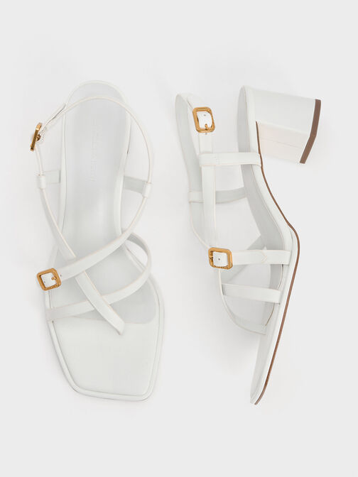 Strappy Block-Heel Thong Sandals, White, hi-res