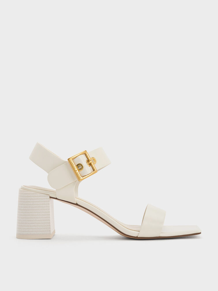 Square-Buckle Block Heel Sandals, Cream, hi-res