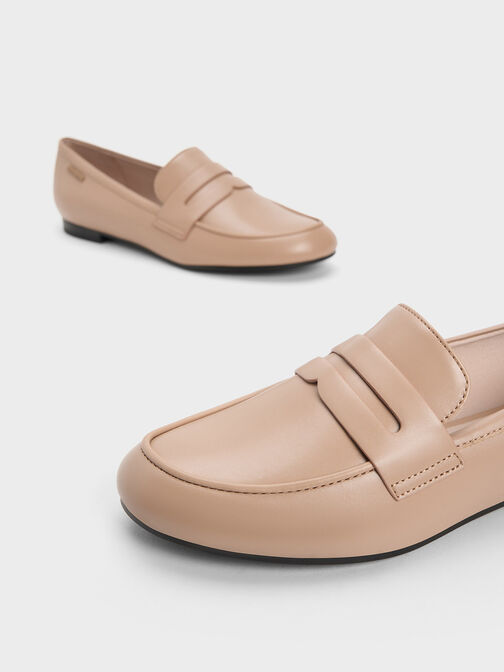 Cut-Out Almond Toe Penny Loafers, สีนู้ด, hi-res