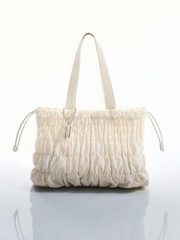 Klio Nylon Ruched Tote Bag, Cream, hi-res