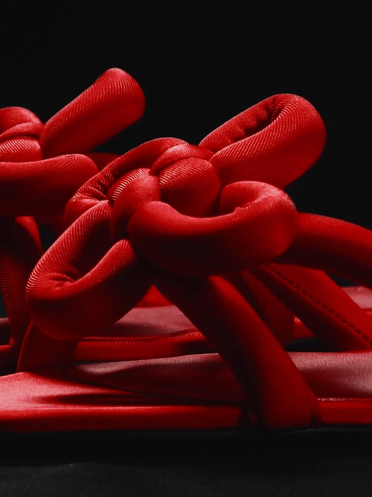Clover-Knot Slide Sandals, Red, hi-res