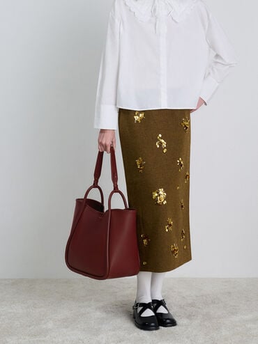 กระเป๋าโท้ทดีไซน์ทรงโค้งรุ่น Lyla, สีมัลเบอร์รี่พลัม, hi-res