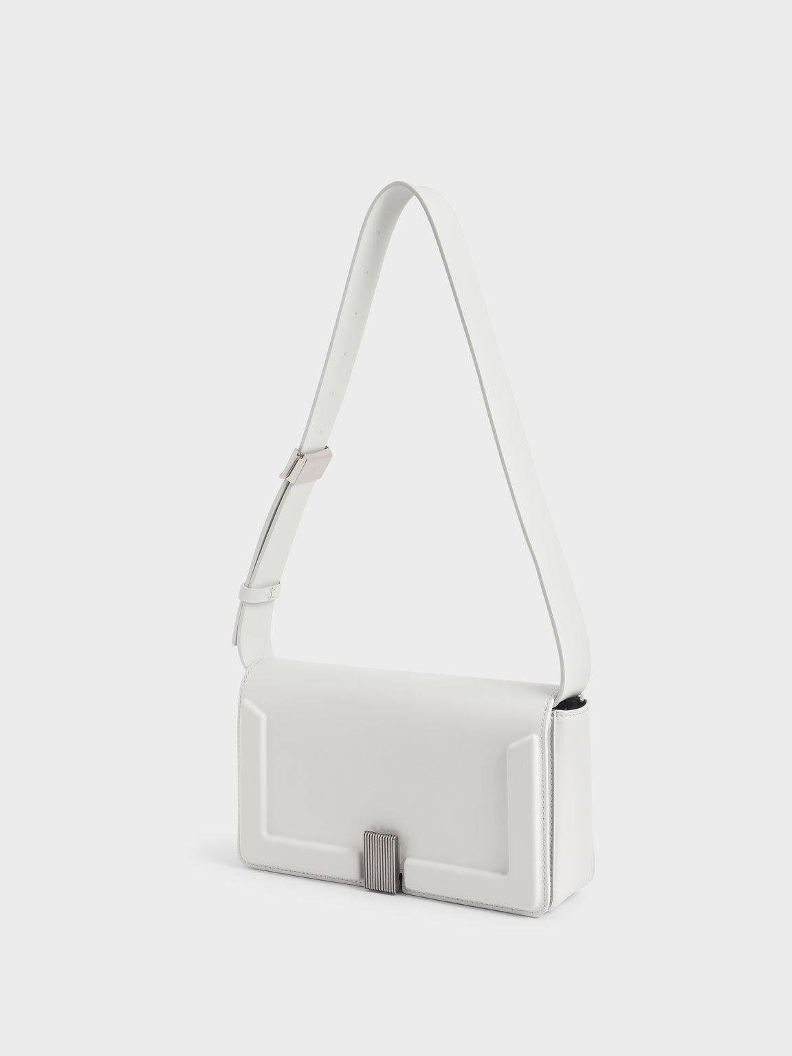 Edna Turn-Lock Shoulder Bag, White, hi-res