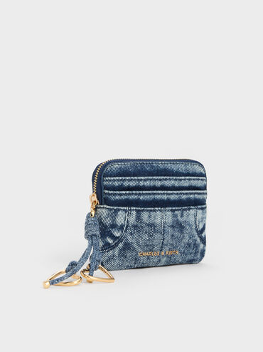 กระเป๋าใส่บัตรวัสดุผ้าเดนิมดีไซน์ซิปด้านบนรุ่น Ciara, สีเดนิมบลู, hi-res
