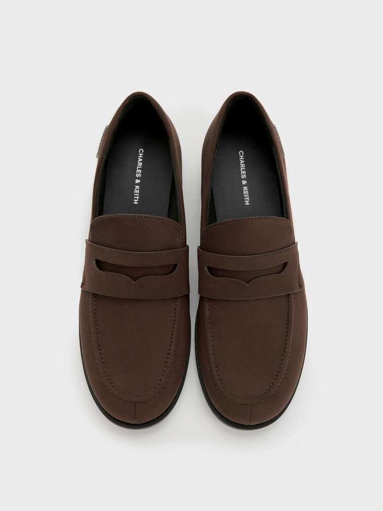 Arven Faux Suede Penny Loafers, Dark Brown Textured, hi-res