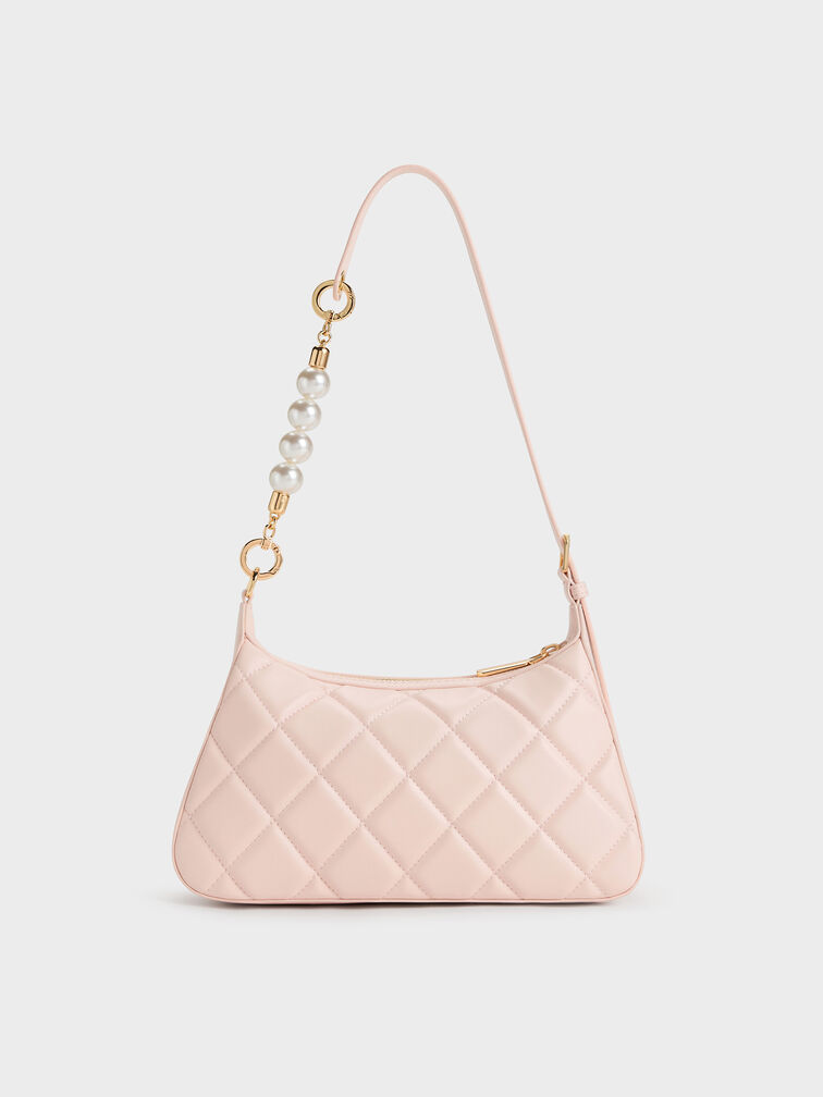 Gift Set: Floral-Mesh Pearl-Strap Shoulder Bag, Light Pink, hi-res