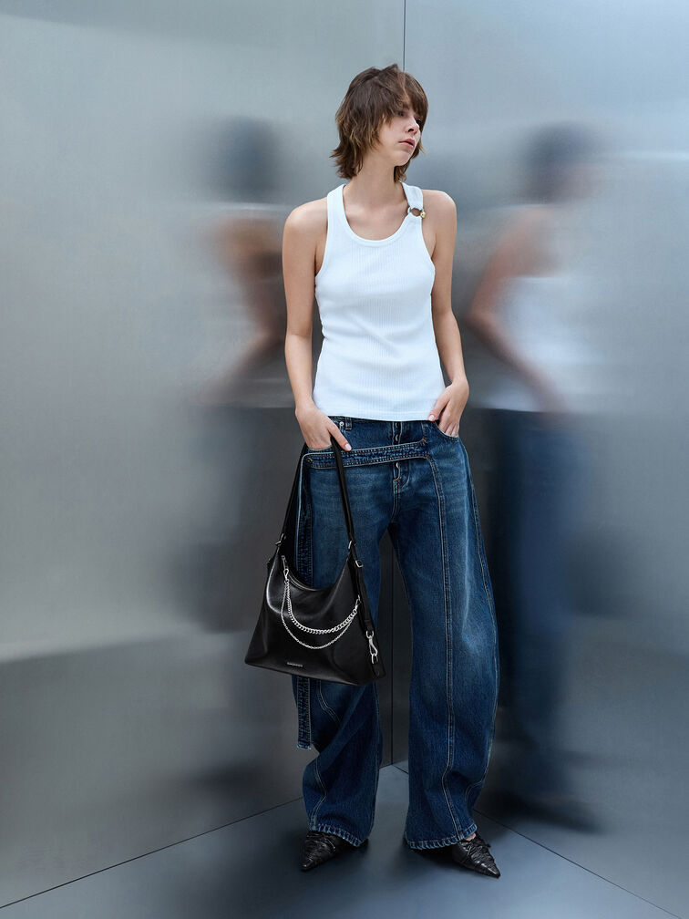 Atwood Chain Hobo Bag, Noir, hi-res