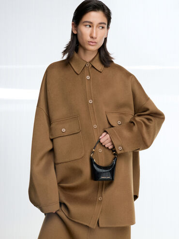 กระเป๋าถือใบจิ๋วเท็กซ์เจอร์ลอนเงารุ่น Augustine, สีดำ, hi-res