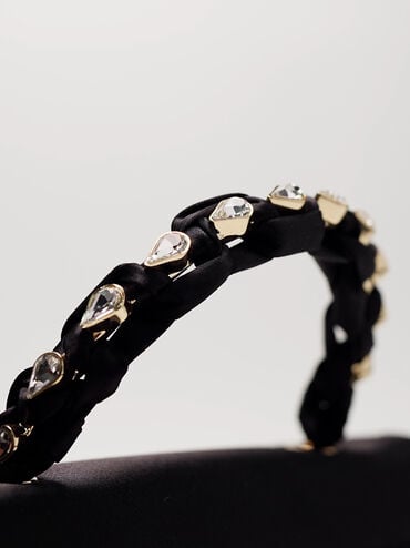 Eilian Satin Braided Top Handle Bag, Black, hi-res